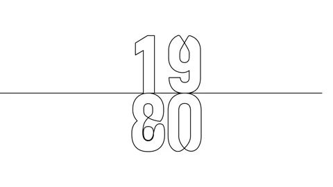 1980 year continuous line art clip self drawing animation on white black ba.. Stock Footage 314507838