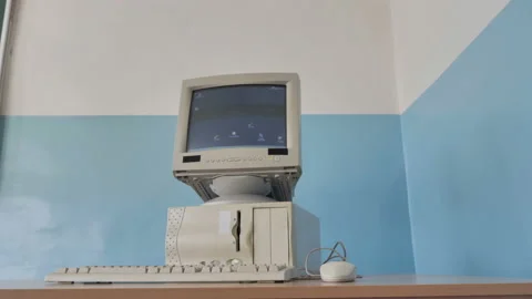 1980S 1990S Desktop Computer With Video Stock Footage 126588007