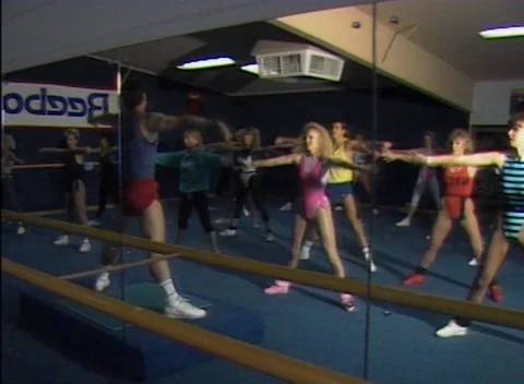 1980s AEROBICS / FITNESS CLASS, Stock Video