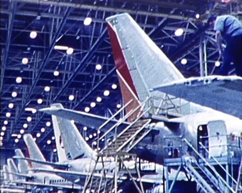 1980s: Aircraft inside Boeing 737 Factory, Washington Stock Footage 105488932