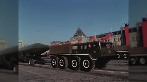 1980s Atomic Bombs May Day Red Square Soviet Military USSR Vintage Film Movie 스톡 동영상 88197048