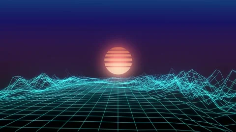 1980S Background Animation. VJ Wireframe mountain terrain synthwave style. Stock Footage 130268119