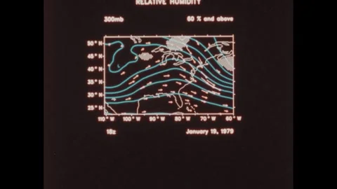 1980s: Computer animation of wind patterns over the eastern North America from Stock Footage 287238096