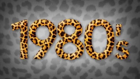 1980's eighties leopard print title logo with a zoom effect on a grey leopard Stock Footage 108323549