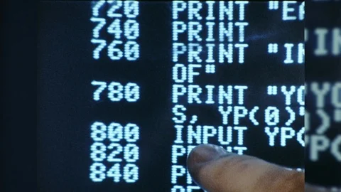 1980s Finger Points to Code on Computer ... | Stock Video | Pond5
