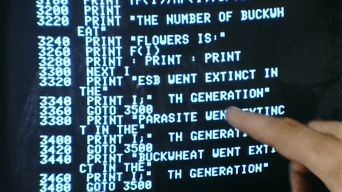 1980s Finger Points to Code on Computer ... | Stock Video | Pond5