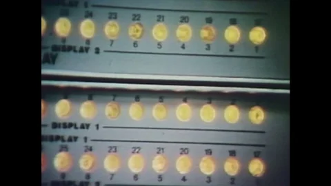 1980s: Lights on a display. Computers track an airplane's trajectory, images of Stock Footage