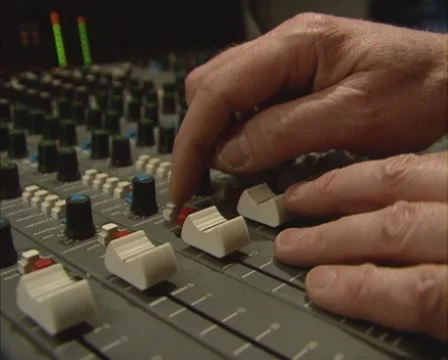 1980s music mix table in recording studio multitrack, slider down Stock Footage 47065565