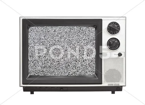 1980's portable television set with static isolated Stock Photos