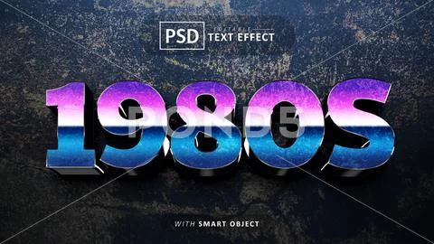 1980s retro 3d text effect editable Modello PSD