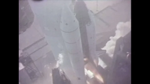 1980s: Space shuttle launches from pad. Stock Footage 106595361