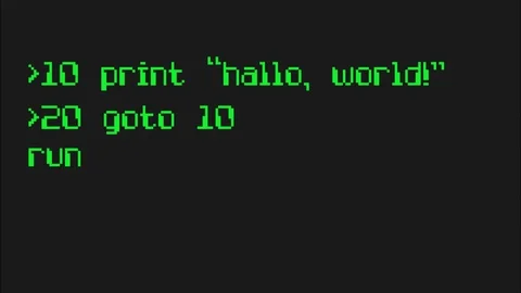 1980's style computer font programming "Hello World!" Video stock 119221955