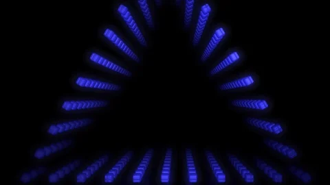 1980s style triangle light animation in neon colors and reflective floor. 스톡 동영상 112453776