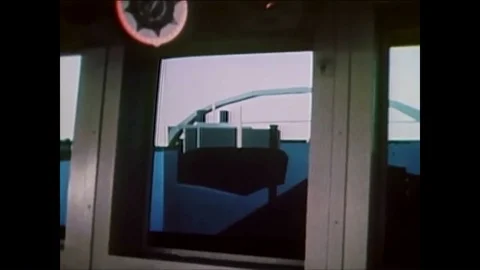 1981 - Computer simulators from NASA are used to help ship helmsmen practice Stock Footage 86407796