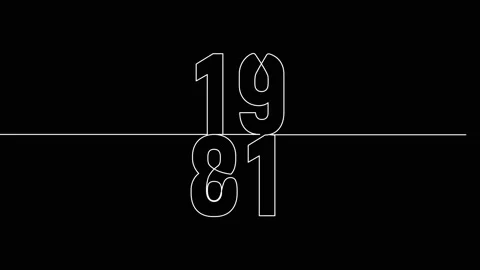 1981 year continuous line art clip self drawing animation on white black ba.. Stock-Footage 314507841
