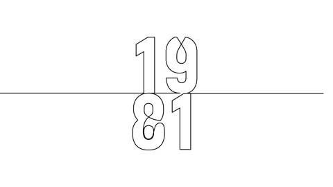 1981 year continuous line art clip self drawing animation on white black ba.. Stock Footage 314507843