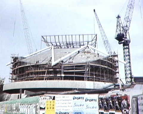 1982: Construction of Melbourne Entertainment Centre, Australia Stock Footage 98766916