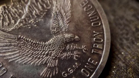 1982 Golden State Mint 1 oz Silver Round Reverse Detail Video Video stock 345670809