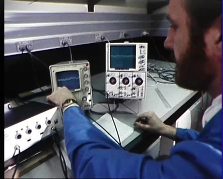 1982: Man Operates Technical Sound Recording Equipment Stock Footage 59996976