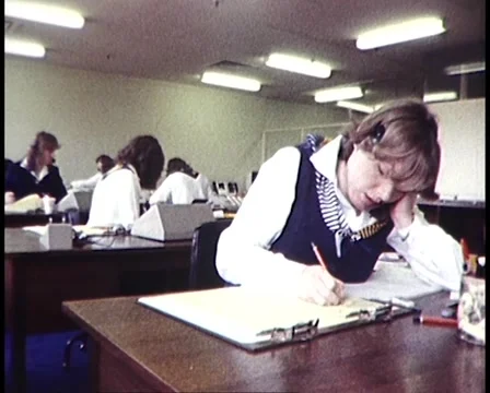 1982: Phone Call Centre Workers  / Support Line Stock Footage 45261202