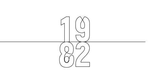 1982 year continuous line art clip self drawing animation on white black ba.. Video stock 314507840