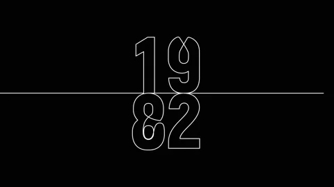 1982 year continuous line art clip self drawing animation on white black ba.. Stock Footage 314507842
