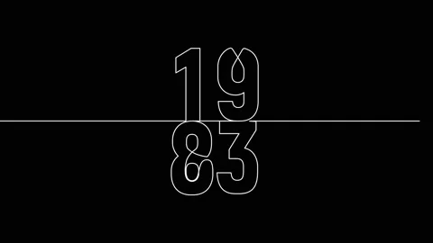 1983 year continuous line art clip self drawing animation on white black ba.. Stock Footage 314507850