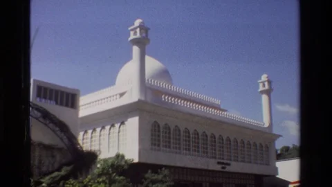 1984: The Amazing Structural White Building with Plants Surrounding It in Hong Stock Footage 70550314