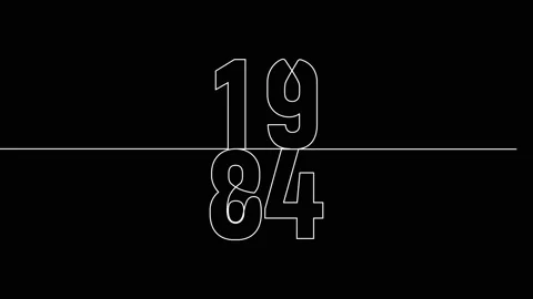 1984 year continuous line art clip self drawing animation on white black ba.. Stock Footage 314507852