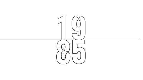 1985 year continuous line art clip self drawing animation on white black ba.. Stock Footage 314507855