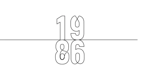 1986 year continuous line art clip self drawing animation on white black ba.. Stock-Footage 314507859