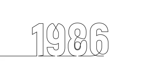 1986 year continuous single one line art drawing animation numbers video Video stock 313389996
