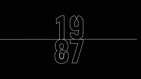 1987 year continuous line art clip self drawing animation on white black ba.. Stock Footage 314507862