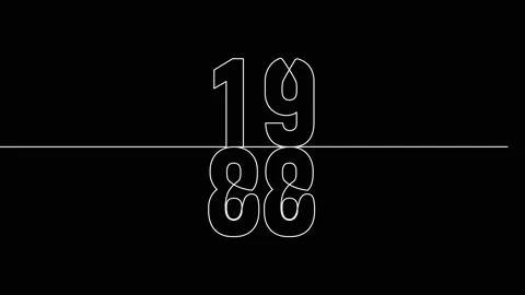 1988 year continuous line art clip self drawing animation on white black ba.. Video stock 314507863