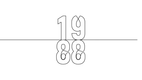 1988 year continuous line art clip self drawing animation on white black ba.. Stock Footage 314507864