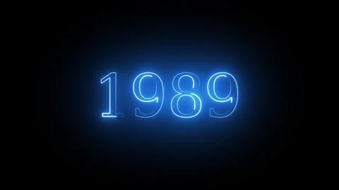 1989 neon line text. Abstract 1989 neon text animation, Glowing neon number.. Stock Footage 337831517