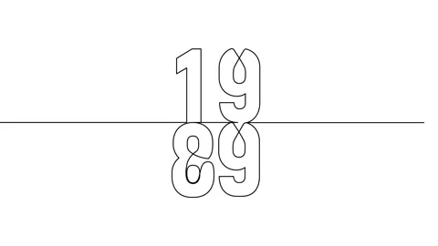 1989 year continuous line art clip self drawing animation on white black ba.. Stock Footage 314507865