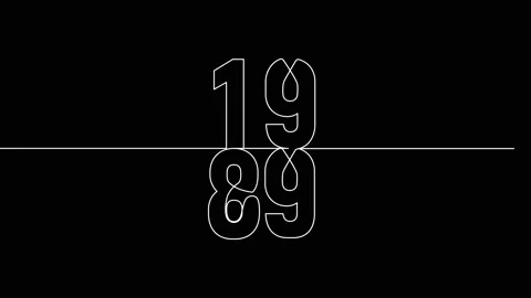 1989 year continuous line art clip self drawing animation on white black ba.. Stock Footage 314507868