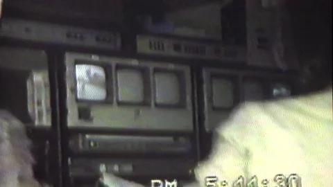 1990 Archival VHS Local Televison News Van Interior Controls Video stock 78766034