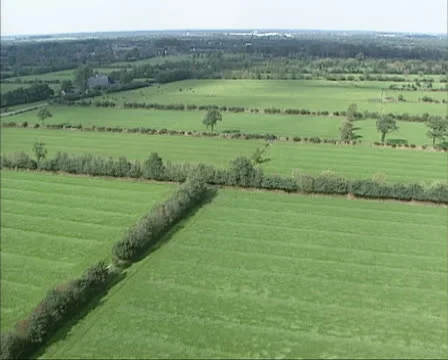 1990s aerial shot of small scale scenic landscape in Friesland, The Netherlands Stock Footage 25528218