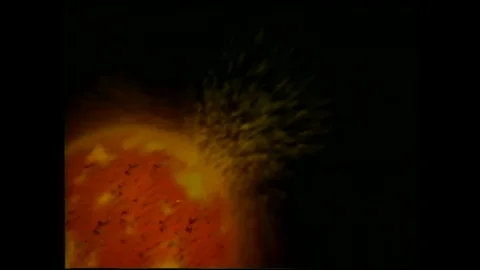 1990s: Animation, light rays traveling from sun. Light rays interracting with 스톡 동영상 113989255
