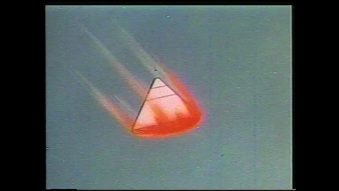 1990s: Animation of space capsule entering atmosphere then releasing parachute. Vídeos de archivo 113988425