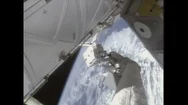 1990S: Astronaut Works On Outside Of Space Station Above Earth Stock Footage