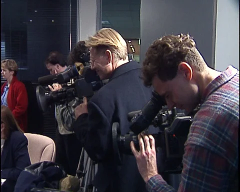 1990s Camera / Media Crew at Press Conference Stock Footage 108732833