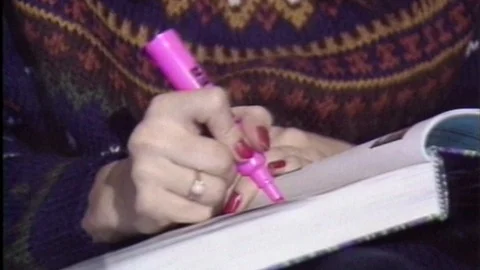 1990s college student studying and highlighting text book archival footage II Video stock 106288113