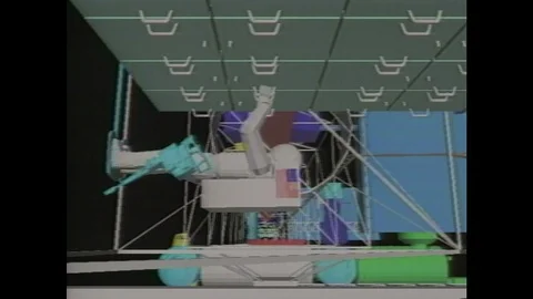 1990s: Computer animation of scientist pulling out drawer on spaceship. Stock Footage 104994609