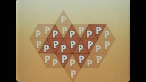 1990s: The letter P on triangles. Animation of infant growing to adulthood. Girl Stock Footage 219436454