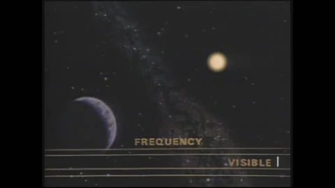 1990s: Light from sun in space. Planet and sun. Radio frequencies radiate from Stock Footage 146555189