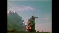 1990S: Long Shot Of A Space Shuttle Taking Off From A Launch Pad Smoke Envelops Stock Footage