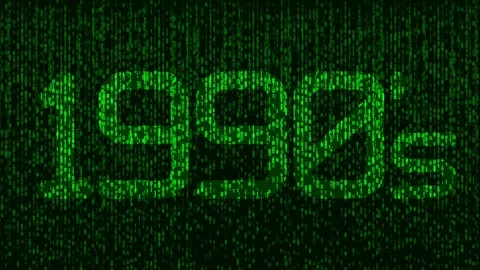 1990's nineties computer coding title logo animation with green glowing numbe Stock Footage 108324163